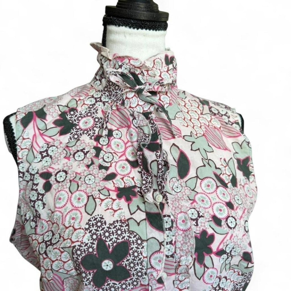 Floral Tie-Back Blouse by MaxMara Size Large 100% Cotton - Picture 5 of 8